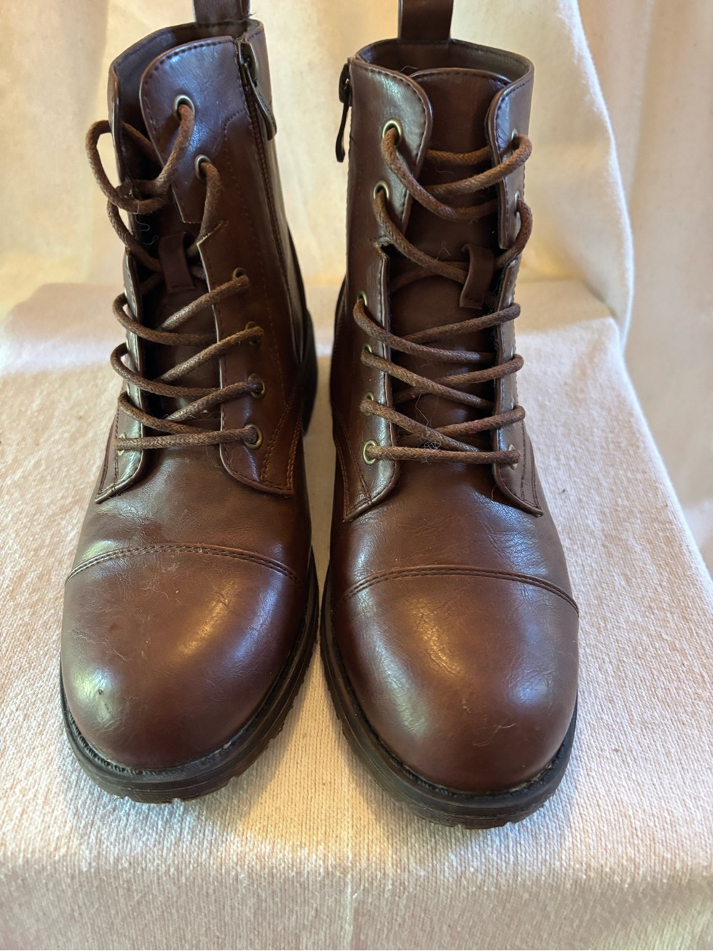 Vepose Brown Leather Lace-Up Women's Combat Boots